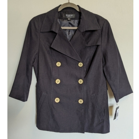 Larry Levine Jackets & Blazers - Larry Levine Double Breasted navy linen Blend peacoat